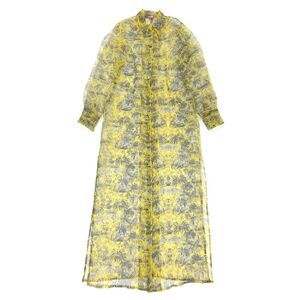 STAUD Frank Sheer Maxi Shirt Dress Yellow Black Resort Print 90s Quiet Luxury 12